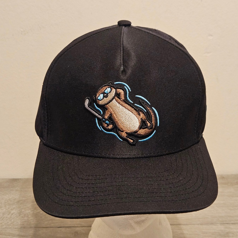 Waggle Golf Otter Golfer Snapback Hat Black Perforated Performance Baseball Cap
